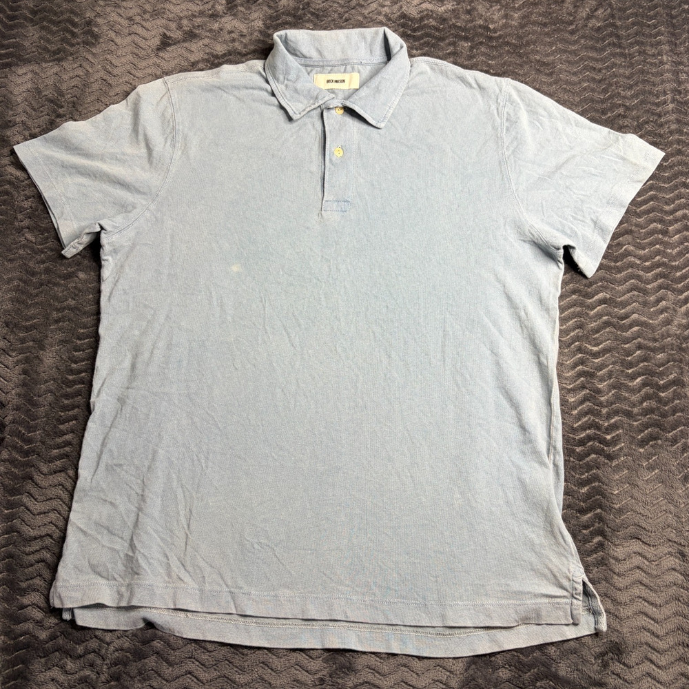 Buck Mason men L013 Polo Shirt size Large Indigo Dipped Short Sleeve